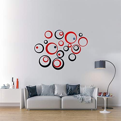 48Pcs Acrylic Mirror Wall Decals, DIY Wall Sticker Modern Art Wall Decor for Bedroom Bathroom Home Living Room Decoration Black and Red - Image 2
