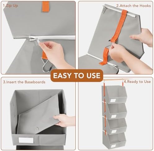 4 Pcs Modular Closet Organizer - Detachable & Foldable Hanging Storage Cubes, 88L Total Capacity, Heavy Duty Fabric Shelves for Wardrobe, Closet Organization, RV, Dorm, Grey - Image 5