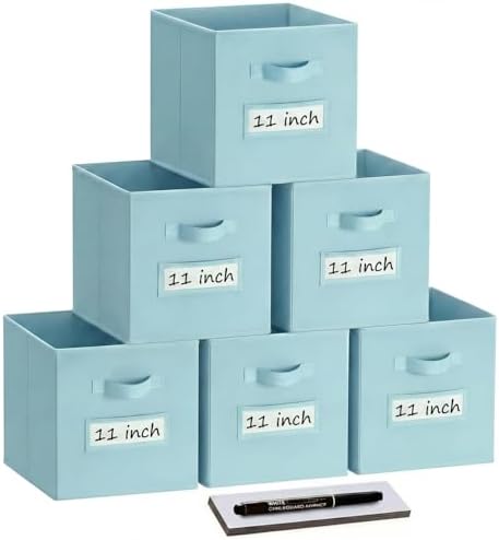 Storage Bins,11 Inch Cube Storage Bin with Labels,6pcs,Sky Blue by Anyoneer