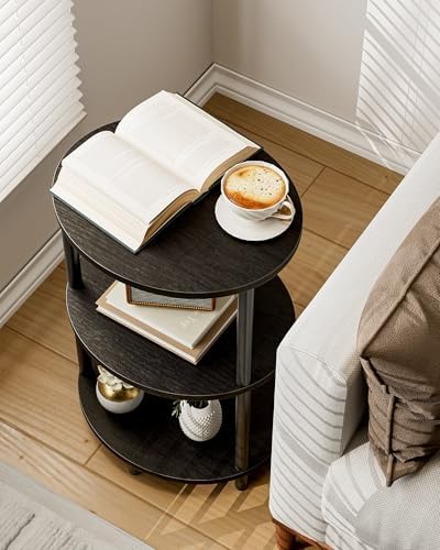 Round Pedestal End Table - 3-Tier Oval Accent Table for Small Spaces, Rustic Wood and Metal Couch Side Table, Nightstand for Bedroom or End Table Living Room, Easy to Assemble, Charcoal Wenge - Image 4