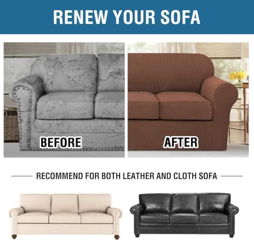 H.VERSAILTEX 4 Piece Stretch Sofa Covers for 3 Cushion Couch Covers for Living Room Furniture Slipcovers (Base Cover Plus 3 Seat Cushion Covers) Thicker Jacquard Fabric (Large Sofa, Caramel) - Image 7