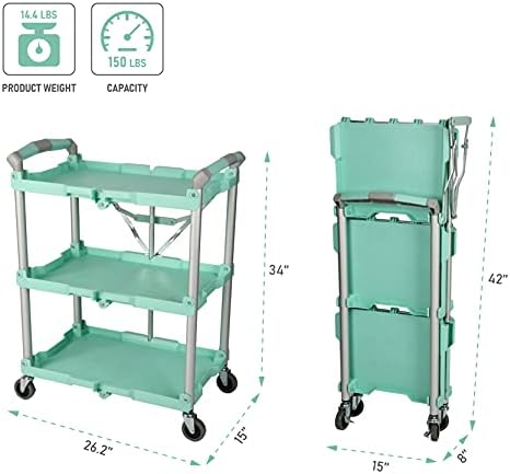 Olympia Tools 89-349 Pack-N-Roll Folding Collapsible Service Cart, 150LB Capacity, Teal - Image 3