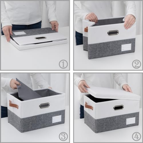 PRANDOM Foldable Storage Bins with Lids [3-Pack] Fabric Collapsible Storage Boxes Baskets Cubes Containers with Handles for Closet Living Room Bedroom (Grey & White 14.9x9.8x9.8'') - Image 5
