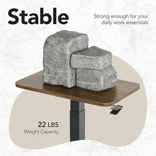 HUANUO Small Rolling Laptop Standing Desk, Height Adjustable Mobile T-Base Desk with Lockable Casters, Portable Sit-Stand Workstation for Bedside & Sofa, Walnut - Image 6