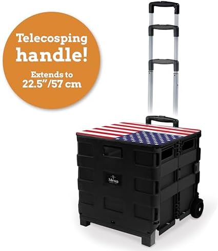 Inspired Living Collapsible Ultra-Slim Pack-N-Roll,2 Wheel Utility Cart w/Lid Used as Seat up to 250 Lbs, Telescopic Handle, Super Strong, for Home,Garden,Shopping,Office,School, Large, American Flag - Image 4