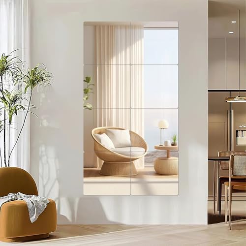 8 Pack 12x12 Inch Shatterproof Acrylic Mirror Tiles, Self-Adhesive Full Body Wall Mirrors for Bedroom, Home Gym, Bathroom & Living Room, Unbreakable Flexible Mirror Sheets - Image 3