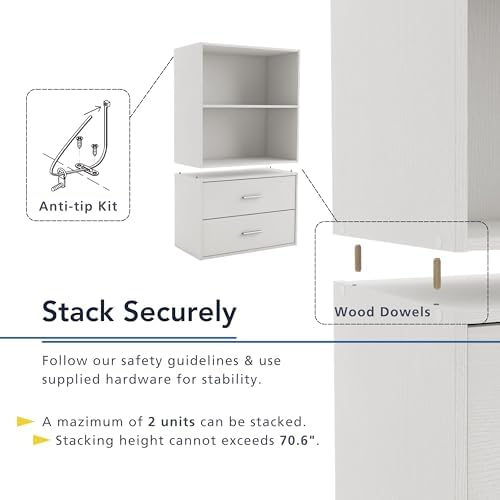 Homes: Inside + Out Apexa 3-Tier Stackable Wood Bookcase with Doors, Cube Storage Organizer Shelves, Small Food Pantry Cabinet, Dorm Teen Room Decor & Bedroom, Home Office, Kitchen, White - Image 5