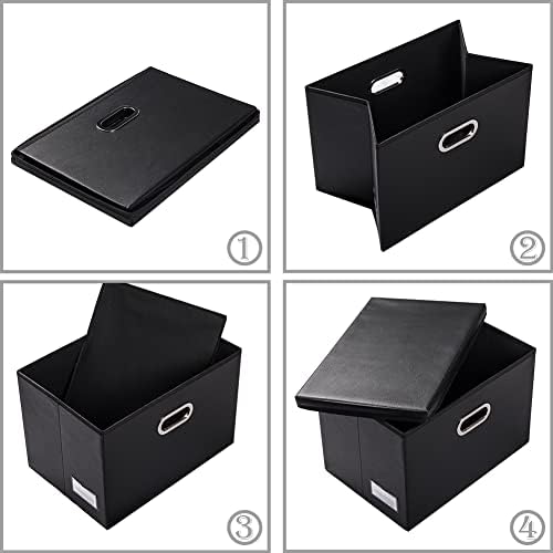 PRANDOM Large Stackable Storage Boxes with Lids [5-Pack] Leather Fabric Foldable Storage Bins Organizer Containers Baskets Cubes with Cover for Bedroom Closet Office Nursery Black(17.7x11.8x11.8) - Image 6