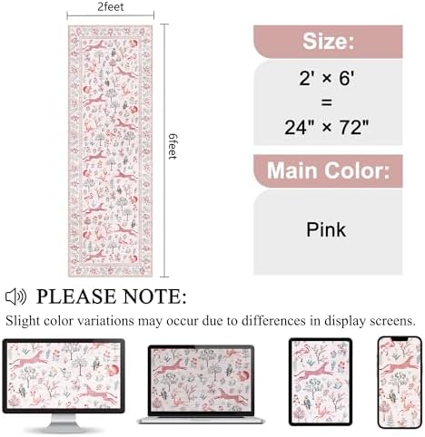 DUKINO 2x10 Kitchen Runner Rug, Soft Non Slip Animal Washable Rug, Pink - Image 2