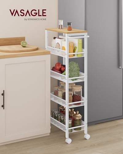 VASAGLE 5-Tier Slim Rolling Storage cart with Wheels, 8.7 Inches, Metal - Image 2
