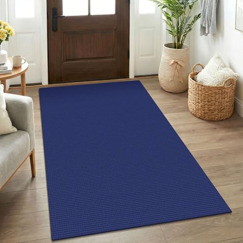 KOZYFLY Washable 3x5 Entry Woven Area Rug, Braided Throw Rugs for Entryway, Non Slip Door Mat Indoor Entrance, Front Porch Carpet for Foyer, Kitchen, Bedroom, Living Room, Deep Navy Blue by KOZYFLY
