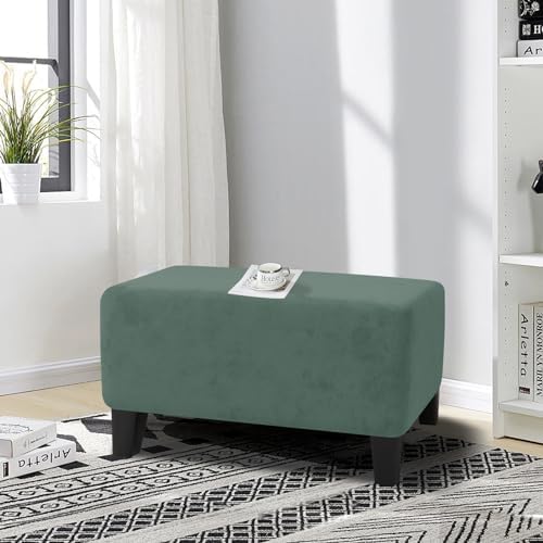 MAXIJIN Velvet Ottoman Cover Rectangular Stretch Square Ottoman Covers Slipcover Rectangle Washable Foot Stool Cover Thick Storage Protector with Elastic Bottom (Ottoman Large, Pea Green) - Image 2