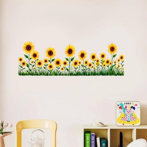 Sunflower Border Wall Decals Peel and Stick, Floral Garden Wall Stickers, Removable Botanical Vinyl Wall Decor, Flower Wall Art for Bedroom Living Room Kitchen Farmhouse Home Decorations by ANNAQUEEN