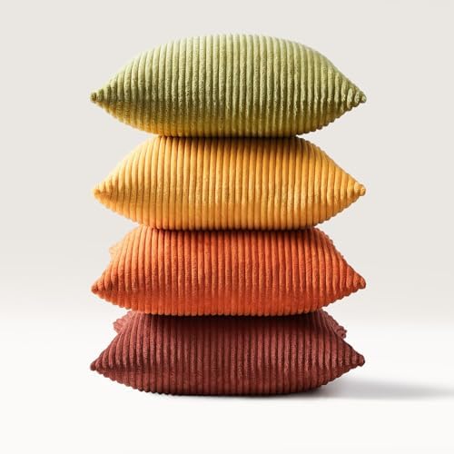 Topfinel Throw Pillow Cover 4pc Set - Multi Yellow Burnt Orange Combo - 22" x 22" Solid Cozy Corduroy Square Accent Decorative Cushion Case for Couch Sofa Chair Bed - Image 7