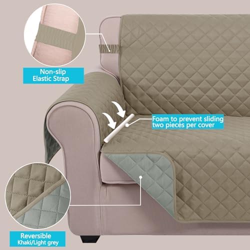 U-NICE HOME Reversible Sofa Cover Couch Cover for Dogs, Khaki/Light Grey - Image 4