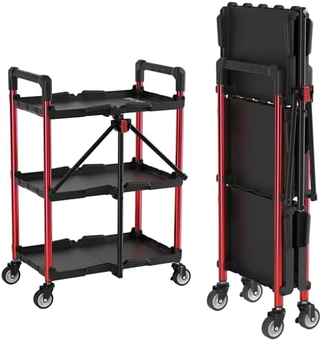 WORKPRO 3-Tier Collapsible Utility Cart, 210 LBS Cart with Wheels by WORKPRO