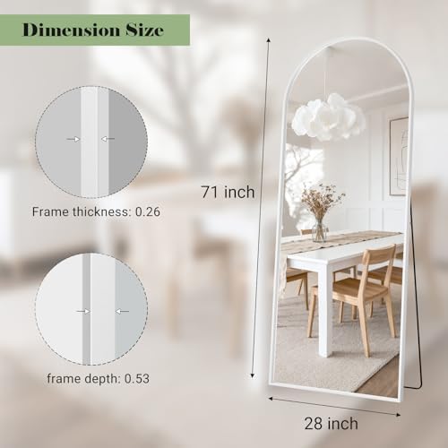 Mirror Full Length, 28"x71" Large Arched Floor Full Length Mirror with Stand, Room Decor Big Full Body Floor Mirror with HD Tempered Glass Aluminum Frame for Bedroom Living Room, White - Image 7