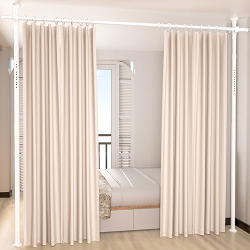 Room Divider, Tension Curtain Rod No Drilling,4-10ft(H) 28-70inch(W) Wall Divider for Room Separation, Heavy Duty Room Partition Separator, Adjustable Folding Privacy Screens,White by homefurnishing
