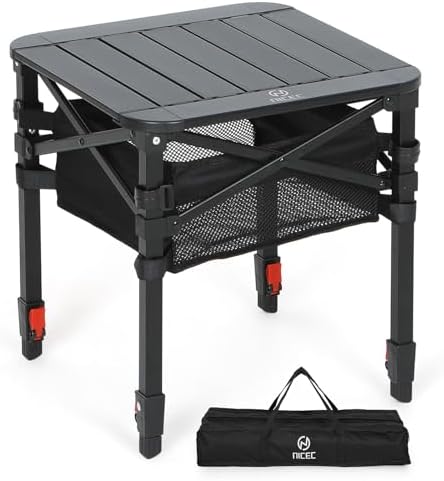 Nice C Aluminum Square Adjustable Height Camping Folding Table (16'' Small) by NiceC