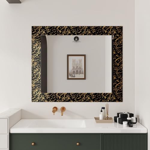 Wallercity Border Wallpaper for Bathroom Peel and Stick Border Trim Waterproof Marble Countertop Contact Paper Self Adhesive Wallpaper Borders for Kitchen Mirror Trim Hallway Black/Gold 3.94''x394'' - Image 2