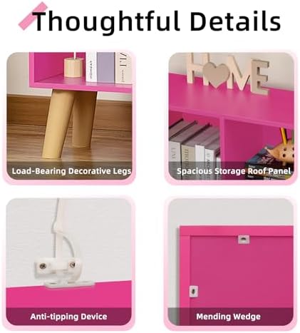 LEYAOYAO 10 Cube Bookshelf, Mid-Century Modern Book Shelf with Legs, Pink - Image 6