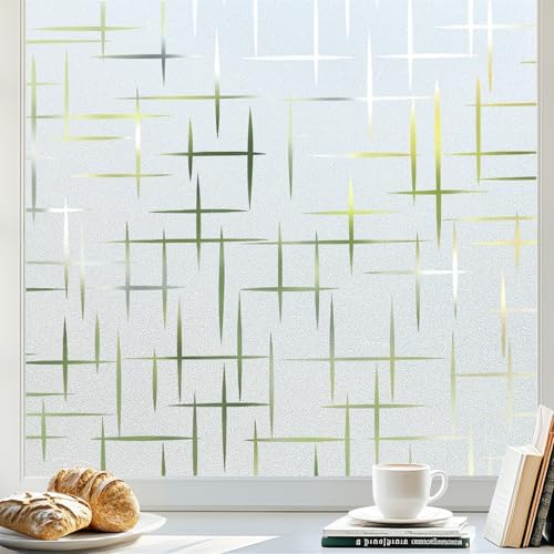rabbitgoo Frosted Window Privacy Film, Cross Pattern, No Glue, 17.5"x78.7" by rabbitgoo
