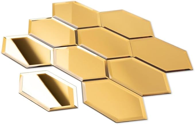Peel and Stick Beveled Gold Mirror Tile, 4x6 Inch Mirror Backsplash Tiles Long Hexagon for Kitchen Bathroom Wall 30 Pcs, 4.8 SQ.FT by Soulscrafts