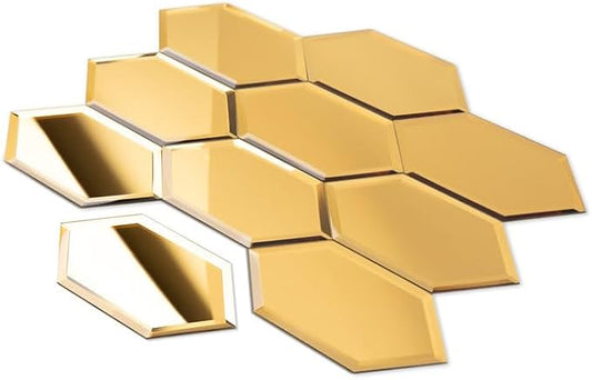 Peel and Stick Beveled Gold Mirror Tile, 4x6 Inch Mirror Backsplash Tiles Long Hexagon for Kitchen Bathroom Wall 30 Pcs, 4.8 SQ.FT by Soulscrafts