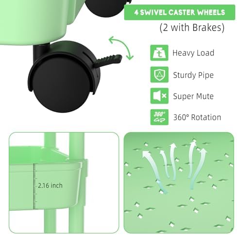 Volnamal Diaper Caddy, 3 Tier Rolling Cart for Baby Essentials, Green - Image 6