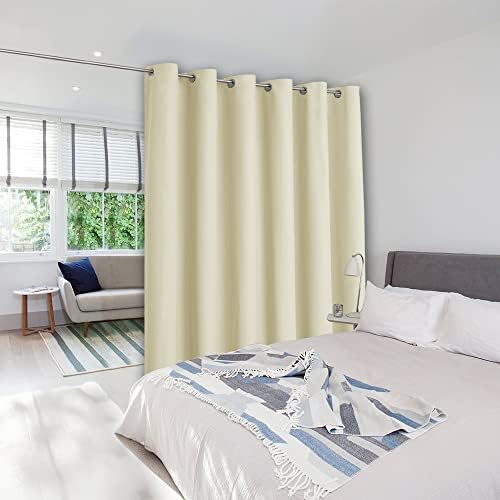NICETOWN Privacy Room Separating Divider, Wall Space Dividers Curtain Screen Partition for Rooms, Sound Barriers, Sliding Door Insulated Curtain, Beige, 10ft Wide x 7ft Long by NICETOWN