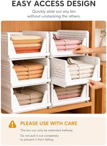 5 Pack Stackable Closet Storage Basket - Stackable Storage Bins, Multifunctional & Foldable Closet Organizer Waterproof, bathroom cabinet organizer,rv closet shelves, white stackable storage bins - Image 5