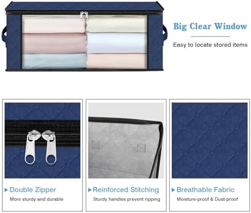 HomeHacks 4-Pack Clothes Organizer Storage Bags, 35L Storage Bins, Blue - Image 4