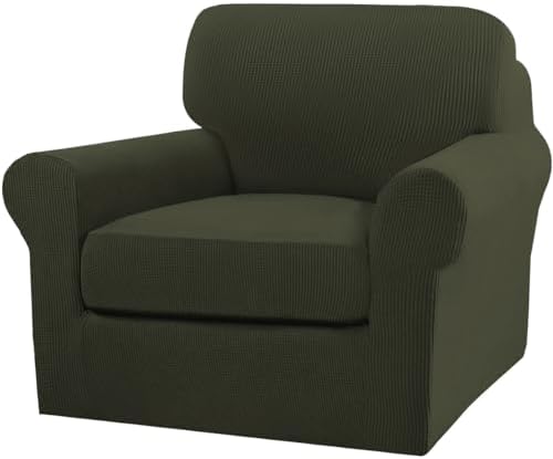 Turquoize 2 Piece Chair Covers Armchair Slipcovers for Living Room Armchair Sofa Cover with Individual Cushion Covers Feature Jacquard Fabric (Chair, Olive) by Turquoize