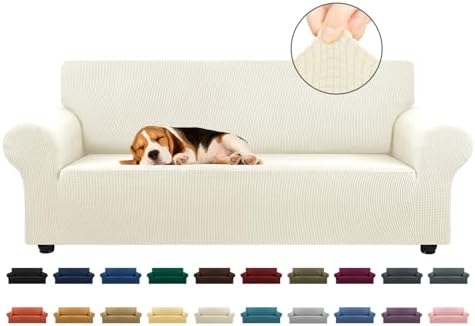 KEKUOU Stretch Couch Covers for Sofa, 3 Cushion Couch Slipcover,Beige by KEKUOU