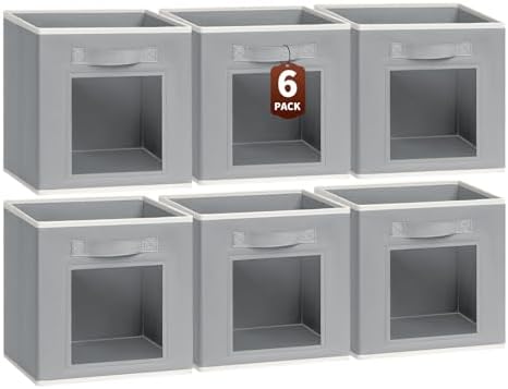 Homsorout Storage Cube 11 Inch - Cube Storage Bins with Window, Closet Storage Baskets with Handle, Fabric Bins for Closet, Shelves, Toys, Clothes, Set of 6, Grey by Homsorout