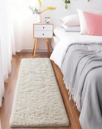 Ophanie Runner Rug for Hallway, 2x5 Upgrade Non-Slip Fluffy Soft Bedside Rugs, Bedroom Living Room Ivory Shaggy Carpet for Kids Girls Boys Dorm Nursery Home Decor Aesthetic by Ophanie