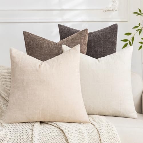 Set of 4 Soft Textured Decorative Throw Pillow Covers 20x20 Inch Cozy Farmhouse Cushion Cover Square Accent Pillow Cases for Bed Couch Sofa Living Room, Neutral by Cozoomy