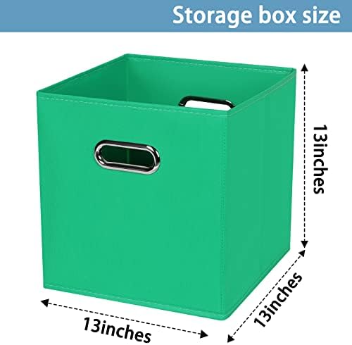 Black Fabric Cubby Storage Bins,13x13x13 Inches ,Cube Organizer Bin Foldable Storage Boxes with Dual Handles Fabric Organizer Box and collapsible Storage basket,Set of 6,Green - Image 2