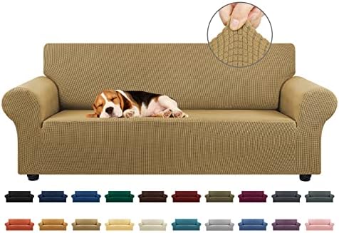 KEKUOU Stretch Couch Covers for Sofa, 3 Cushion Couch Slipcover,Tan by KEKUOU