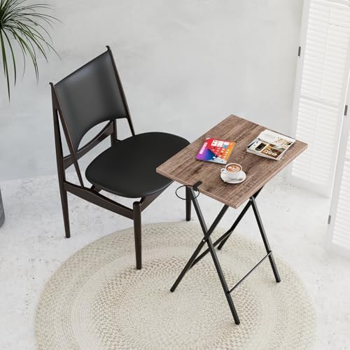 VECELO Folding TV Tray for Eating Set of 2, Portable Dinner/Snack Table with Cup Holder for Couch, Living Room and Small Space, Coffee & Black - Image 3