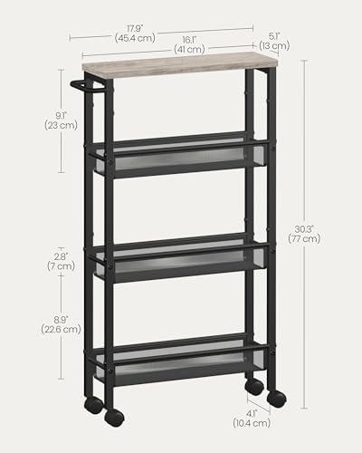 VASAGLE 4-Tier Slim Rolling Storage cart with Wheels, 5.1 Inches, Metal - Image 6