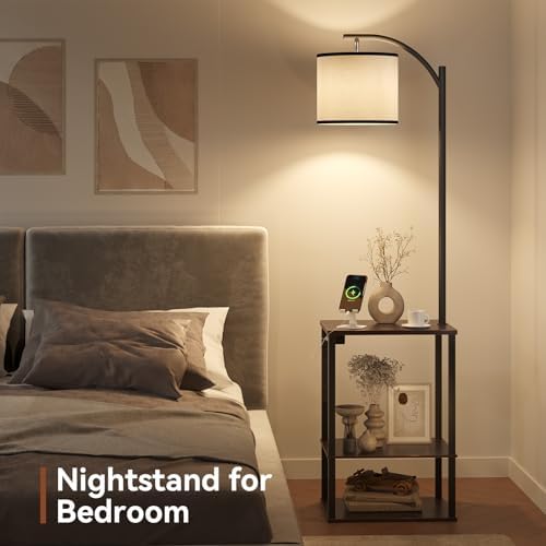 SUNMORY Floor Lamp with Table Shelves, End Side Table for Living Room - Image 7