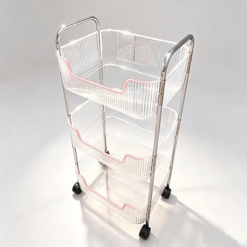 3 Tier Storage Organizer Rolling Utility Cart with Clear Baskets & Wheels - Image 5