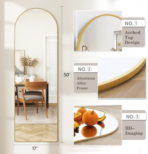 50"x 17" Full Length Door Mirror with Stand, Full Body Mirror, Gold - Image 2