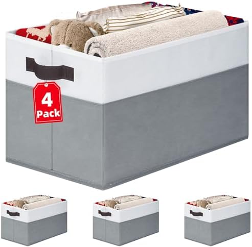 4 Pack Large Closet Storage Baskets Bins for Shelves | Fabric Closet Organizers and Storage with Handles Home Organization | Decorative Collapsible Baskets for Organizing Clothes Toy Nursery 14"x10" by Criusia