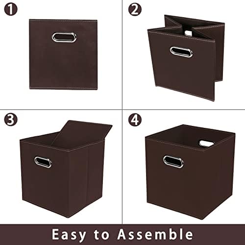 Fabric storage bins Cubes, Fabric Cube Organizer with Handle, Foldable Cube Bins for Cloth or Accessary Storage, 11x11x11, Set of 6, (Coffee) - Image 6