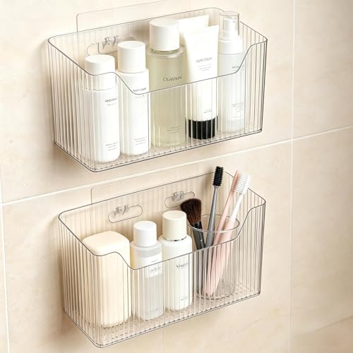 Acrylic Wall Mounted Storage Rack, 2 Pcs Storage Box Shower Basket by tatibanajewelry