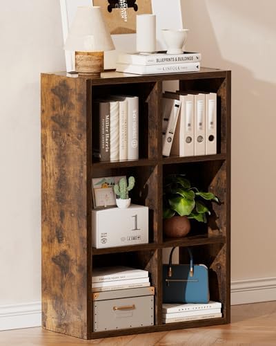 GTPLAYER 6-Cube Storage Organizer, Fits 11" Bins, Vertical or Horizontal Use, Opening Bookshelf, Partial Back Panels, Design Bookcase, for Closet, Bedroom, Amber Brown by GTPLAYER