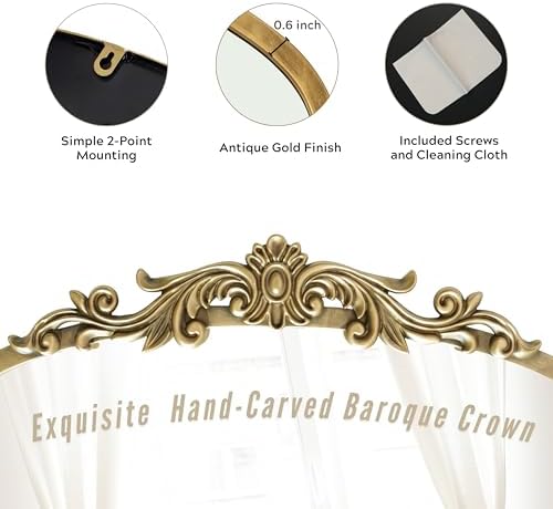 PERFNIQUE Vintage Mirror, 30" X 19" Gold Arched Antique Baroque Mirror - Image 5