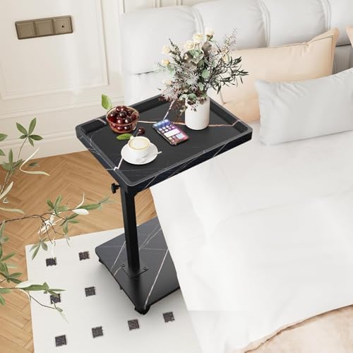 C Table End Table Adjustable Height, 360°Swivel TV Tray Table for Small Spaces, Couch Tables That slide under, C Shaped Side Tables living room and bedroom for Sofa, Bed,Chair, Snack (1, Black) - Image 2